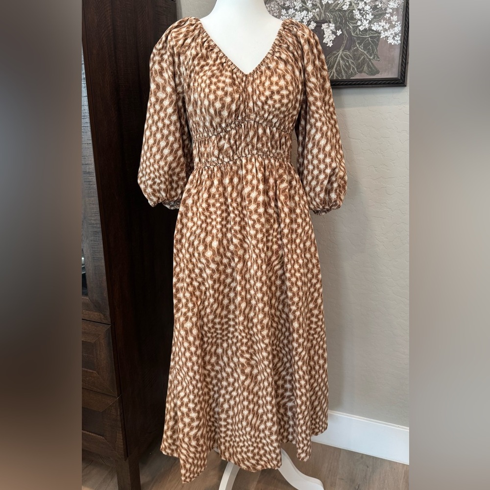 Time and Tru Brown Geometric Long Sleeve Dress